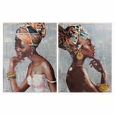Painting DKD Home Decor 90 x 2,8 x 120 cm Colonial African Woman (2 Units)